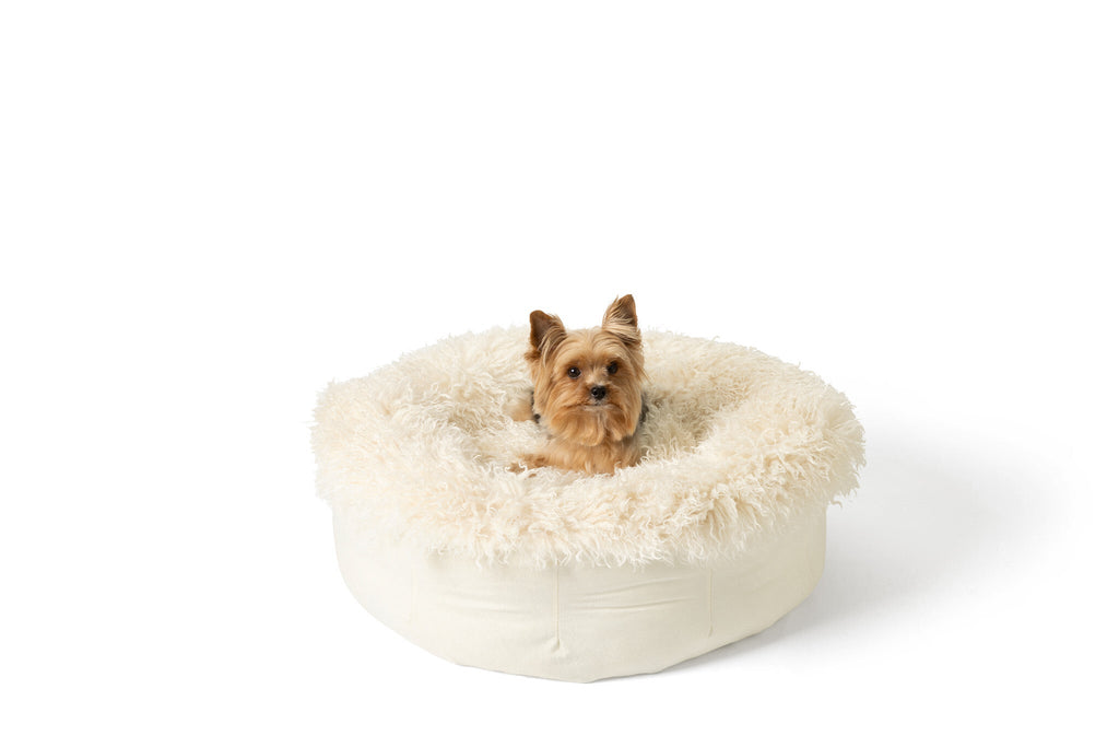PupPouf™ Luxe Faux Fur Donut Pet Bed - Plush Sheep Ivory