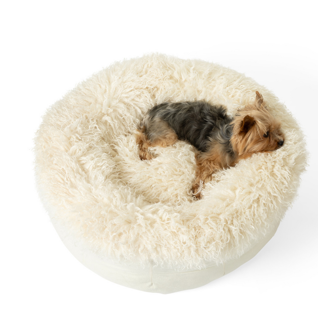 PupPouf™ Luxe Faux Fur Donut Pet Bed - Plush Sheep Ivory